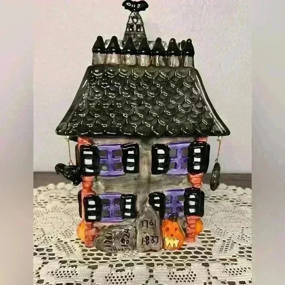 Vintage‎ JC PENNEY Haunted House Ceramic Ghosts Owl Bats Pumpkins Luminary Light